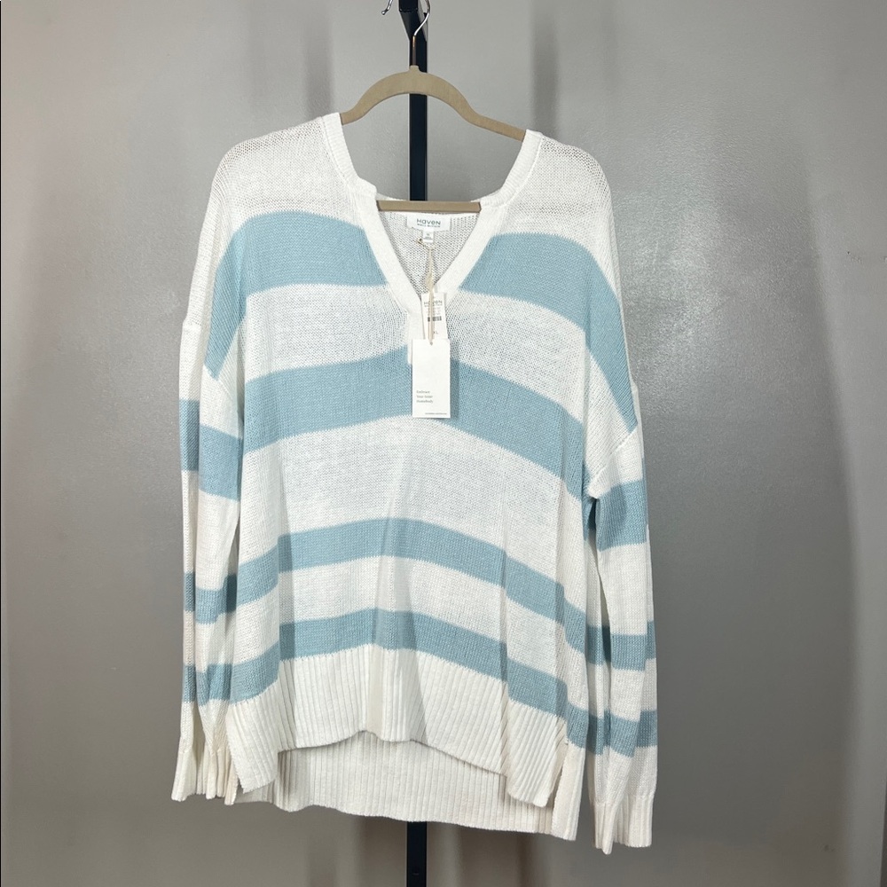 Haven We’ll Within Blue and White Knit Top